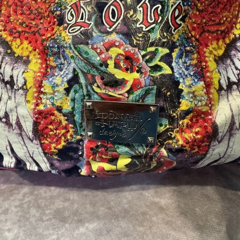 Rare Ed Hardy Large‎ Tye Dye Hobo Metallic Crystal Tattoo. Amazing NWOT